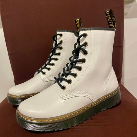 DR MARTENS COMBAT BOOTS WHITE 1460 AIRWAIR RUGGED SZ 3Y Woman5 BIKER CORE MOTO - Picture 5 of 16